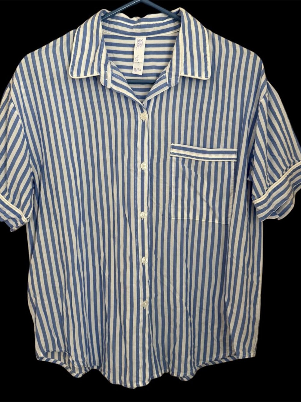 Stars Above Top M Blue White Striped Lyocel Coastal Beachy Sustainable Nautical
